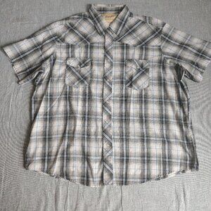 Wrangler Pearl Snap Shirt Size 2XL XXL Short Sleeve Plaid Western Rodeo Cowboy